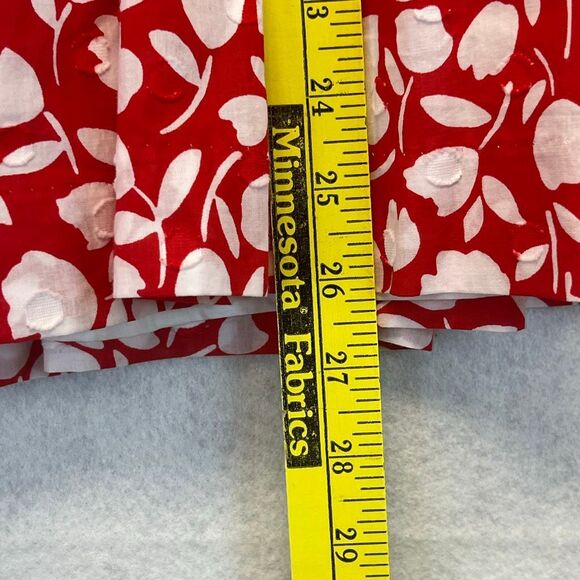 TALBOTS Midi Skirt 6P Red White Floral Print Cotton Lined A-Line Tie Textured - Picture 8 of 13